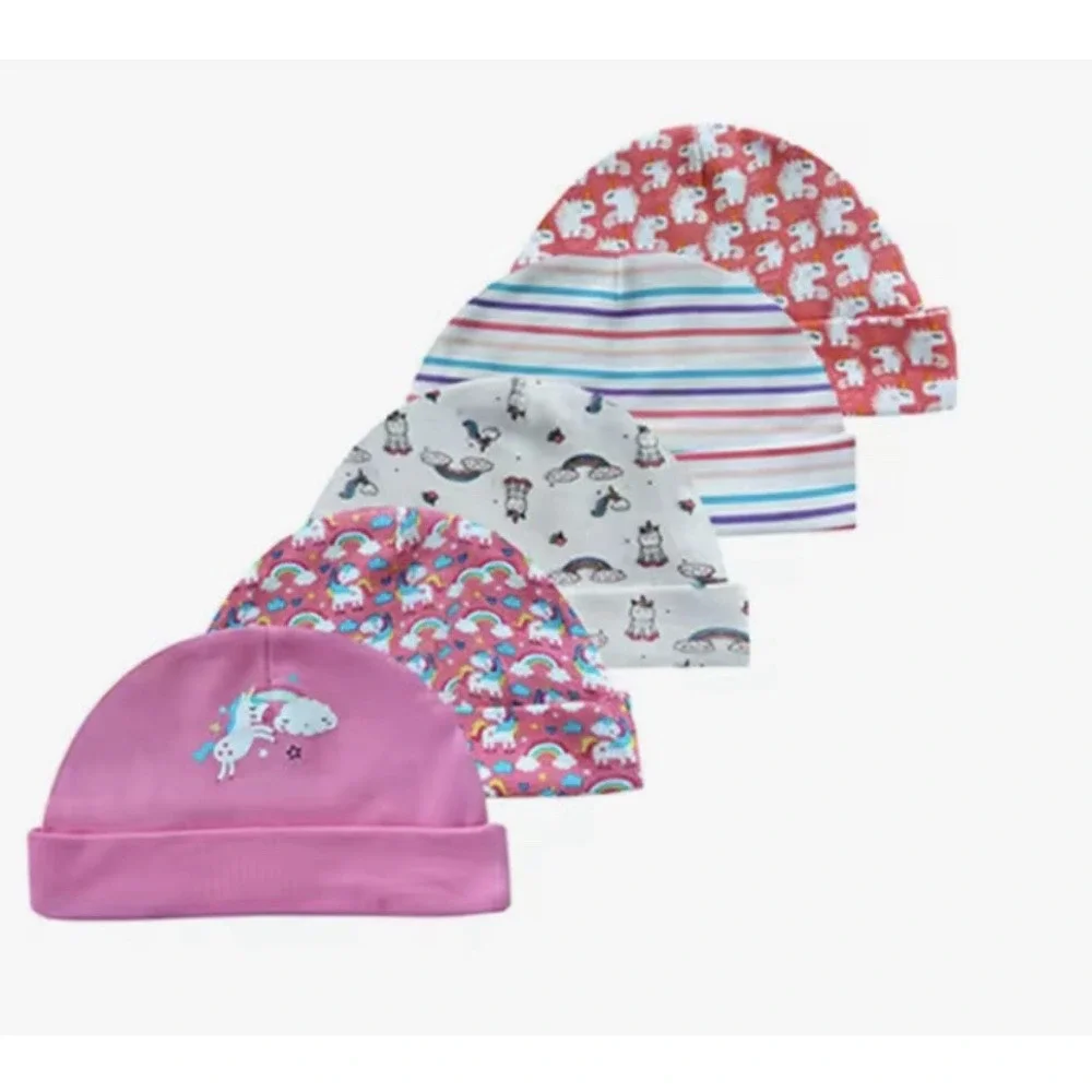 Kiddiezoom Soft Baby Caps 5 pcs/lot,  0-6 Month 100% Cotton, Unicorn‎ Theme, NEW